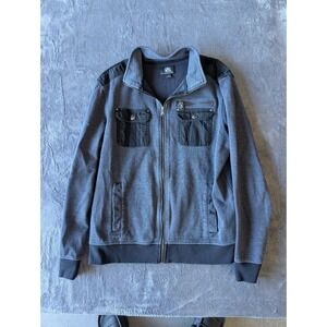 Rock & Republic Mens Full Zip Track Jacket Grey Black Utility Cargo Mock Neck L